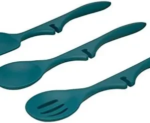 Rachael Ray Kitchen Tools and Gadgets Nonstick Utensils/Lazy Spoonula, Solid and Slotted Spoon, 3 Piece, Marine Blue