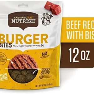 Rachael Ray Nutrish Burger Bites Real Meat Dog Treats, Beef Burger with Bison Recipe, 12 Ounces, Grain Free