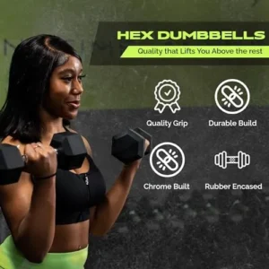 Rage Fitness Dumbbells Premium Rubber Encased Exercise & Fitness Hex Dumbbell (Sold Individually), Black with Steel Chrome, Weight for Strength Training, Hexagon Dumbbell