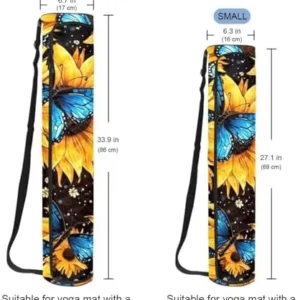 RATGDN Yoga Mat Bag, Galaxy Sunflower Butterfly Exercise Yoga Mat Carrier Full-Zip Yoga Mat Carry Bag with Adjustable Strap for Women Men