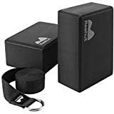 REEHUT Yoga Block 2 Pack and Metal D Ring Yoga Strap 1 Pack Combo Set, 9″ x 6″ x 4″High Density EVA Foam Block to Support and Deepen Poses, 8FT Yoga Belt for Stretching, General Fitness (Black)