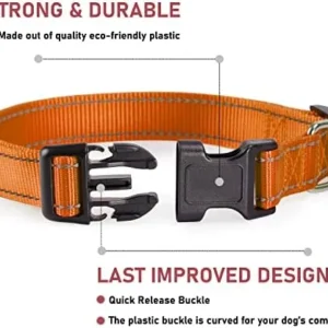 Reflective Dog Collar with Buckle Adjustable Safety Nylon Collars for Small Medium Large Dogs, Orange S