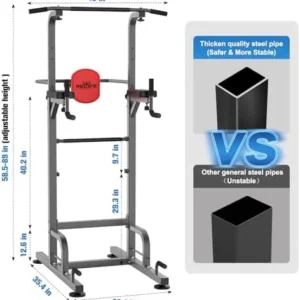 RELIFE REBUILD YOUR LIFE Power Tower Pull Up Bar Station Workout Dip Station for Home Gym Strength Training Fitness Equipment Newer Version,450LBS.