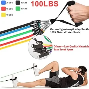 Resistance Bands Set (12pcs), Workout Bands with Handles, Door Anchor, Ankle Straps and Carry Bag, Exercise Bands for Shape Body and Home Workouts