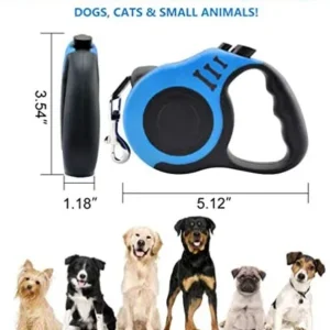 Retractable Dog Leash for Medium – Small Dogs and Cats 16.5FT Tangle Free, Heavy Duty Walking Leash with Anti Slip Handle, Pause and Lock Strong Nylon Tape, Store Dog Leash Retractable(Blue)