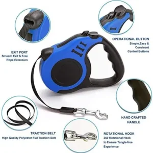 Retractable Dog Leash + Holder for Apple Airtag, 10 Feet Long Suitable for Small Medium Dogs up to 22lbs, Blue