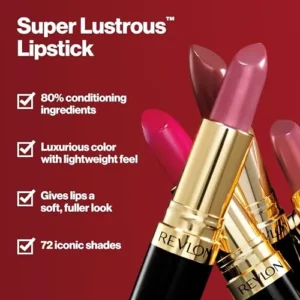 Revlon Lipstick, Super Lustrous Lipstick, Creamy Formula For Soft, Fuller-Looking Lips, Moisturized Feel, 755 Bare It All, 0.15 oz