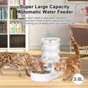 RIZZARI Automatic Pet Waterer, Gravity Stainless Steel Water Dispenser, 100% BPA-Free, Large Capacity Water Feeder for Cats and Small and Medium-Sized Dogs (3.6L)