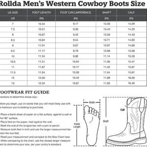 Rollda Cowboy Boots for Men Western Boots Men’s Square Toe Chunky Heel Mid-Calf Boots Classic Embroidered Pull On Boots