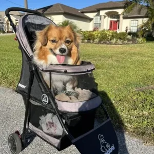 ROODO Escort 3Wheel Dog Stroller Cat Stroller Pet Stroller for Small Dogs and Cats,with Removable Liner Storage Basket and Cup Holder,Lightweight Pet Gear Foldable Jogger Travel System(Grey)