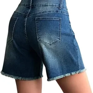 roswear Women’s High Waisted Denim Shorts Casual Summer Frayed Hem Long Shorts Baggy Stretchy Jean Shorts Wide Leg Shorts