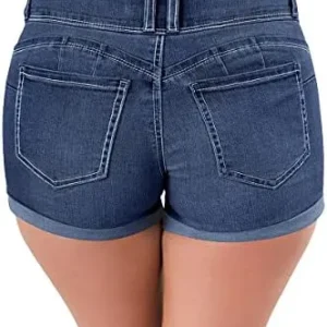 roswear Women’s High Waisted Stretchy Denim Shorts Cuffed Jean Shorts