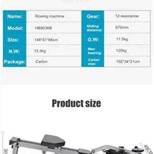 Rowing Machine Adjustable Home Rowing Machine, Male and Female Weight Loss Muscle Training Water Rowing Machine, Foldable Steel Aerobic Exercise Fitness Equipment