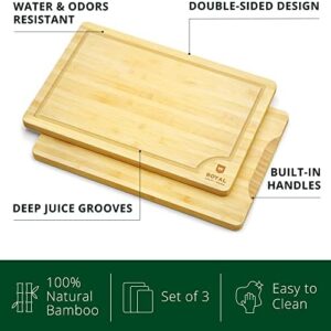 ROYAL CRAFT WOOD Cutting Boards for Kitchen – Bamboo Cutting Board Set of 3, Cutting Boards with Juice Grooves, Serving Board Set, Thick Chopping Board for Meat, Veggies, Easy Grip Handle