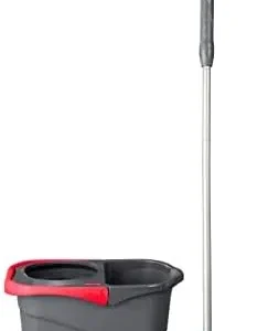 Rubbermaid Microfiber Flat Spin Mop Floor Cleaning System with Wringer Bucket, Red, Flat Floor Mop for Hardwood/Laminate/Vinyl/Tile/Stone Floors