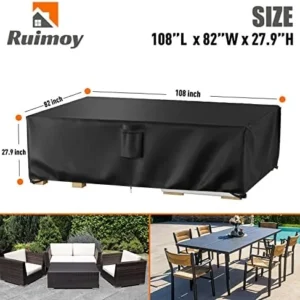 Ruimoy Patio Furniture Covers, Outdoor Furniture Cover Waterproof, General Purpose, Outside Table and Chair Covers, Heavy Duty 600D (108 Inch L x 82 Inch W x 27.9 Inch H)