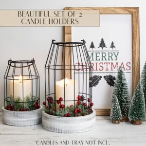 Rustic Farmhouse Lantern Decor – Stylish Decorative Lanterns for Your Living Room, Fireplace Mantle or Kitchen Dining Table – Modern Upscale Beauty for Your Entire Home