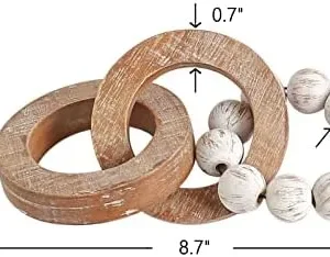 Rustic Wood Chain Link for Home Decor, Handmade Carved 3 Link Wood Knot & Wood Beads, Natural Boho Farmhouse Table Decor, Best Housewarming Gifts (8.7inch)