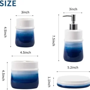 RZCNC Navy Blue Bathroom Accessories Set, 4-Piece Blue Ceramic Bathroom Decorations Accessories Set,Contain Toothbrush Cup,Soap Dispenser,Soap Dish,Tumbler