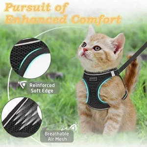 SALFSE Cat Harness and Leash for Walking Escape Proof, Adjustable Kitten Vest Harness Reflective Soft Mesh Puppy Harness for Outdoor, Comfort Fit, Easy to Control