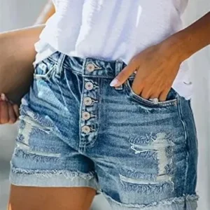 SANMM Womens Casual Stretch Denim Jean Shorts with Button Pockets for Summer