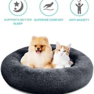 SAVFOX Plush Calming Dog Beds, Donut Dog Bed for Small Dogs, Medium, Large & X-Large, Comfy Cuddler Dog Bed and Cat Bed in Faux Fur, Washable Dog Bed, Multiple Sizes XS-XXL