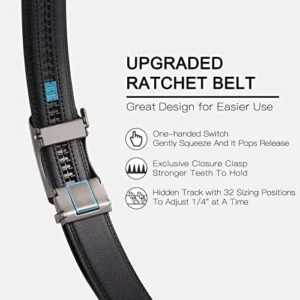 SENDEFN Men’s Leather Belt Automatic Ratchet Buckle Slide Belt for Dress Casual Trim to Fit with Gift Box