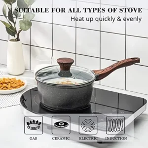 SENSARTE Nonstick Sauce Pan Set with Lid, 1.5 QT + 2.0 QT Granite Sauce pot Cooking Pots Set, Stay-cool Handle, Induction Compatible, PFOA Free