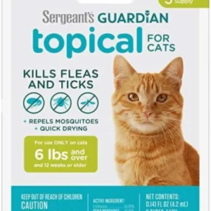 Sergeant’s Guardian Flea & Tick Squeeze On Topical Cats 6lbs and Over., 3 Count