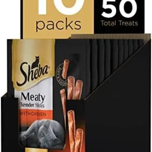 Sheba Treats Meaty Tender Sticks Soft Cat Treats Chicken Flavor, 0.14 oz, 5 Count (Pack of 10)