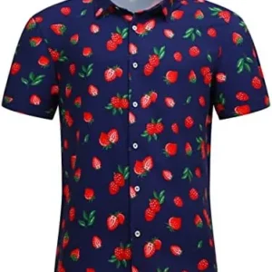 SheLucki Hawaiian Shirt for Men, Unisex Summer Beach Casual Short Sleeve Button Down Shirts, Printed Palmshadow Clothing