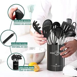 Silicone Kitchen Cooking Utensils Set-Umite Chef 43 pcs Heat Resistant Kitchen Utensils, Black Kitchen Gadgets Tools Set with Stainless Steel Handles for Non-Stick Cookware