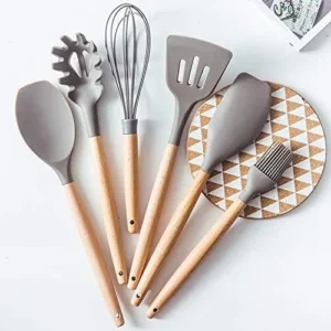 Silicone Kitchen Utensils Gadgets Wood handle Cooking Tools Kitchenware Set Spatula Shovel Spoon Home