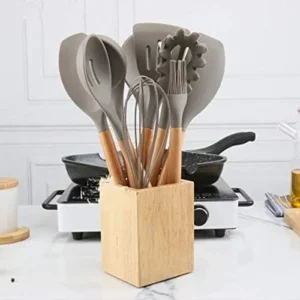 Silicone Kitchen Utensils Gadgets Wood handle Cooking Tools Kitchenware Set Spatula Shovel Spoon Home With Storage Box (Size : 4Pcs Kitchen Set) (10Pcs Kitchen Set)