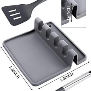 Silicone Spoon Rest with Drip Pad for Stove Top(2PCS), Large Utensil Rest for Multiple Utensils, Heat-Resistant & Dishwasher Safe Kitchen Utensil Holder for Spatula, Ladle, Kitchen Gadgets Accessories