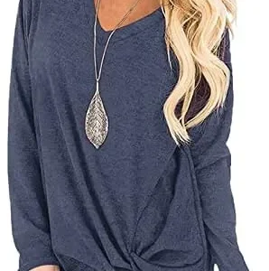 SimpleFun Womens Tops Long Sleeve Shirts V Neck Loose Fit Twist Knotted Fall Tunic Sweaters Blouses