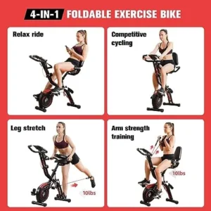 SINUODE Folding Exercise Bike with Arm & Leg Bands, Foldable Stationary Bike for Seniors, Recumbent Exercise Bike for Home, Pluse Sensor, Back Rest, Large Seat, 330lbs Max Weight