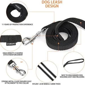 Siumouhoi Strong Durable Nylon Dog Training Leash, 5/8 Inch Wide Traction Rope, 6 ft Long, for Small and Medium Dogs/Cats.(Black, 5/8″ x 6 FT)