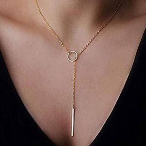 SMUOBT 3PCS Women’s Jewelry Sets,Gold Long Necklace Minimalism Circle Y-shaped Line Earrings for Women Gifts