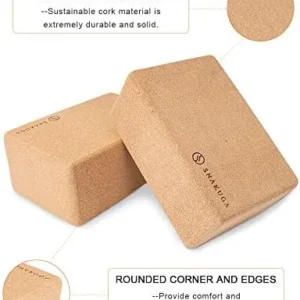 SNAKUGA Cork Yoga Block 2 Pack for Pilates, 4” or 3” Non-Slip & High Density Blocks for Meditation, Fitness and Stretching, Supportive and Flexibility Brick for Improve Poses Balance