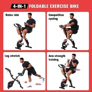 SNODE 3-in-1 Folding Stationary Bike Home, Magnetic Foldable Exercise Bike for Seniors, Folding Recumbent Indoor Cycling Bike, Soft Seat Cushion, Pulse Sensor, LCD Monitor, 330LB Capacity