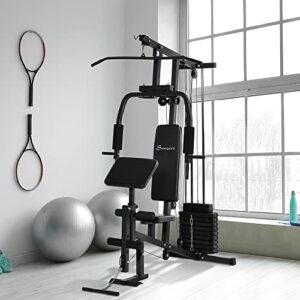 Soozier Multifunction Home Gym System, Workout Station with 99Lbs Weight Stack, for Full Body Exercise