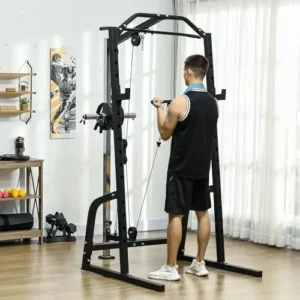 Soozier Power Cage, Multi-Functional Power Rack with Cable Pulley System, 15-Level Squat Rack, Pull up Stand and Push up Stand, for Home Gym Workout