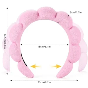 Spa Headbands for Washing Face or Facial, Set of 2 Skincare Headbands, Terry Cloth Headband Combo Pack – Puffy Makeup Headbands for Face Washing, Mask, Skin Treatment (Pink & Black)