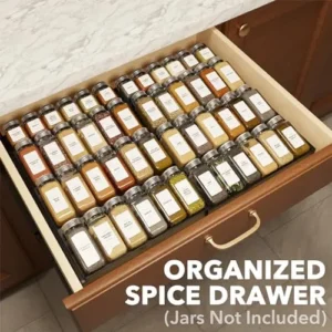 SpaceAid Bamboo Spice Drawer Organizer, Expandable 4 Tier Spices Rack for Cabinet Drawer, Kitchen Seasoning Storage Drawer Insert Organization (From 12″ to 23″ Wide, Black)