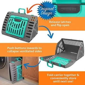 Sport Pet Designs Foldable Travel Cat Carrier – Front Door Plastic Collapsible Carrier Collection, Waterproof Bed