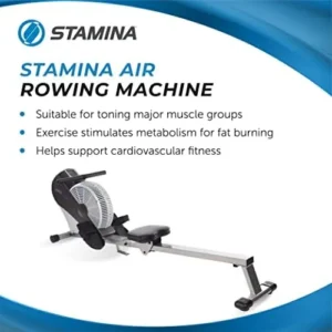 Stamina ATS Air Rower Machine with Smart Workout App – Foldable Rowing Machine with Dynamic Air Resistance for Home Gym Fitness – Up to 250 lbs Weight Capacity