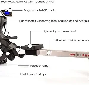 Stamina Pro Dual Air and Magnetic Resistance Rowing Machine Foldable w/Fitness Coaching App and Wireless Chest Strap Heart Monitor – Folding Rowing Machines for Home Use