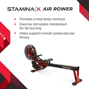 Stamina | X Air Rower – Rower Machine with Smart Workout App – Rowing Machine with Air Resistance for Home Gym Fitness – Up to 250 lbs Weight Capacity – Black/Red