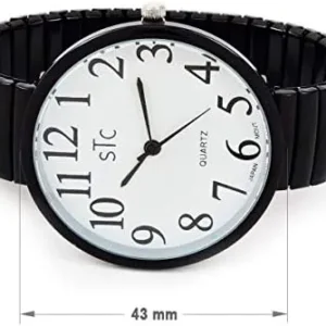 STC Black Super Large Face Stretch Band Easy to Read Watch